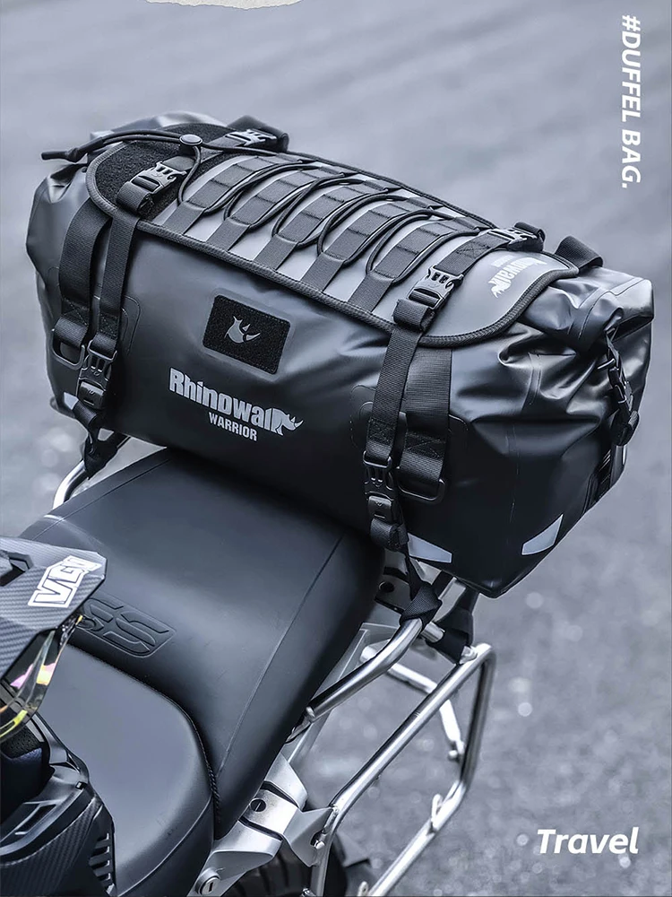 Rhinowalk Motorcycle Tail Bag 20L 40L 65L Waterproof Saddle Bag Rear Seat Luggage With MOLLE Panel Magnetic Roll Top ADV Travel