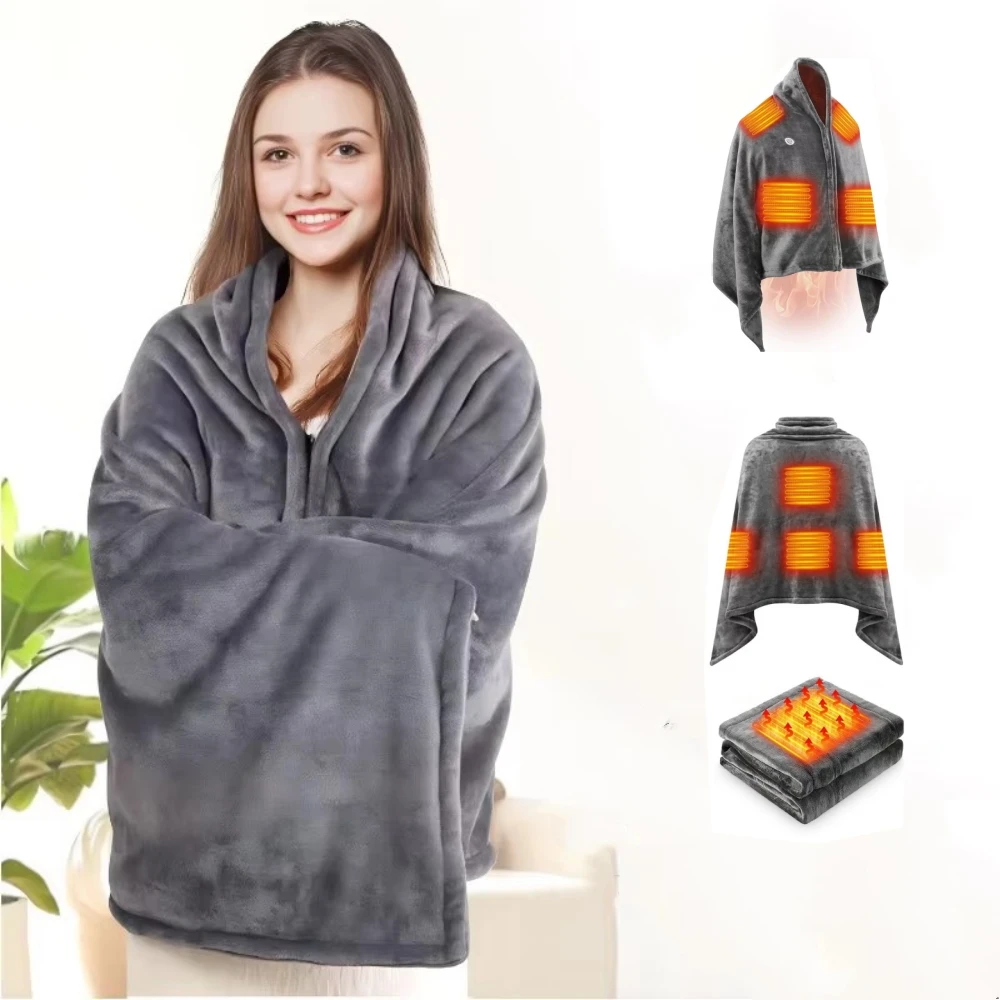 

New USB Electric Heated Blanket 3 Heated Level Throw Blanket 5v USB Charging Coral Velvet 7 Heated Areas Heating Shawl