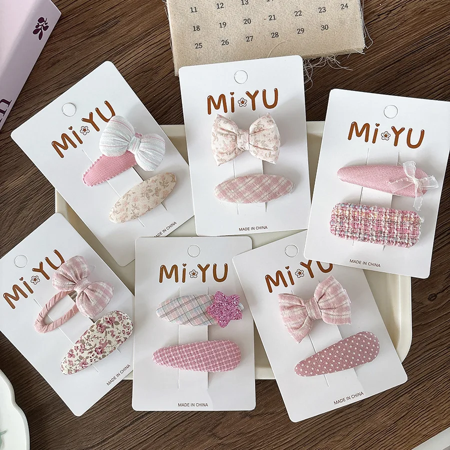 

2PC Pastel Pink Fabric Bow Hair Clips with Glitter Star Flower Hairpin BB Barrettes for Girls Kids Fashion Hair Accessories