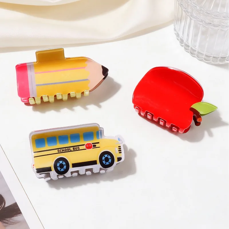 Cartoon Campus Style Cute Claw Pencil School Bus Design Hair Gripper Lovely Hair Accessory For Girls Ponytail And Updo Hairstyle