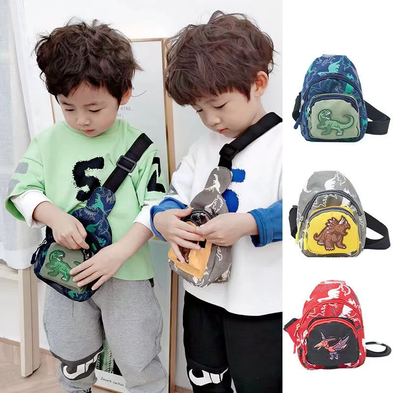 Bolso de pecho informal para niños y niñas, bolsa Unisex con cremallera, patrón de dinosaurio pequeño, al aire libre