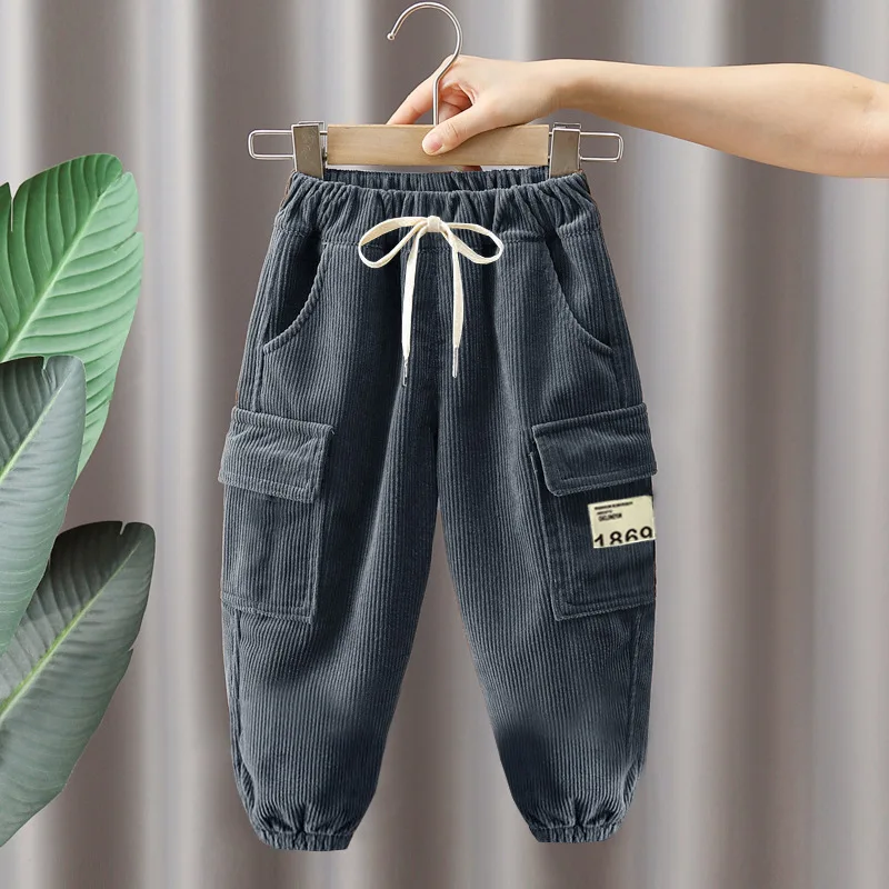 Neue Herbst-Winter-Cargohosen für 2-6 Jahre alte Jungen, Einfarbige Freizeit-Sporthosen für Kinder, Kinderhosen 2-8 Jahre, Kleidung – Detail 8