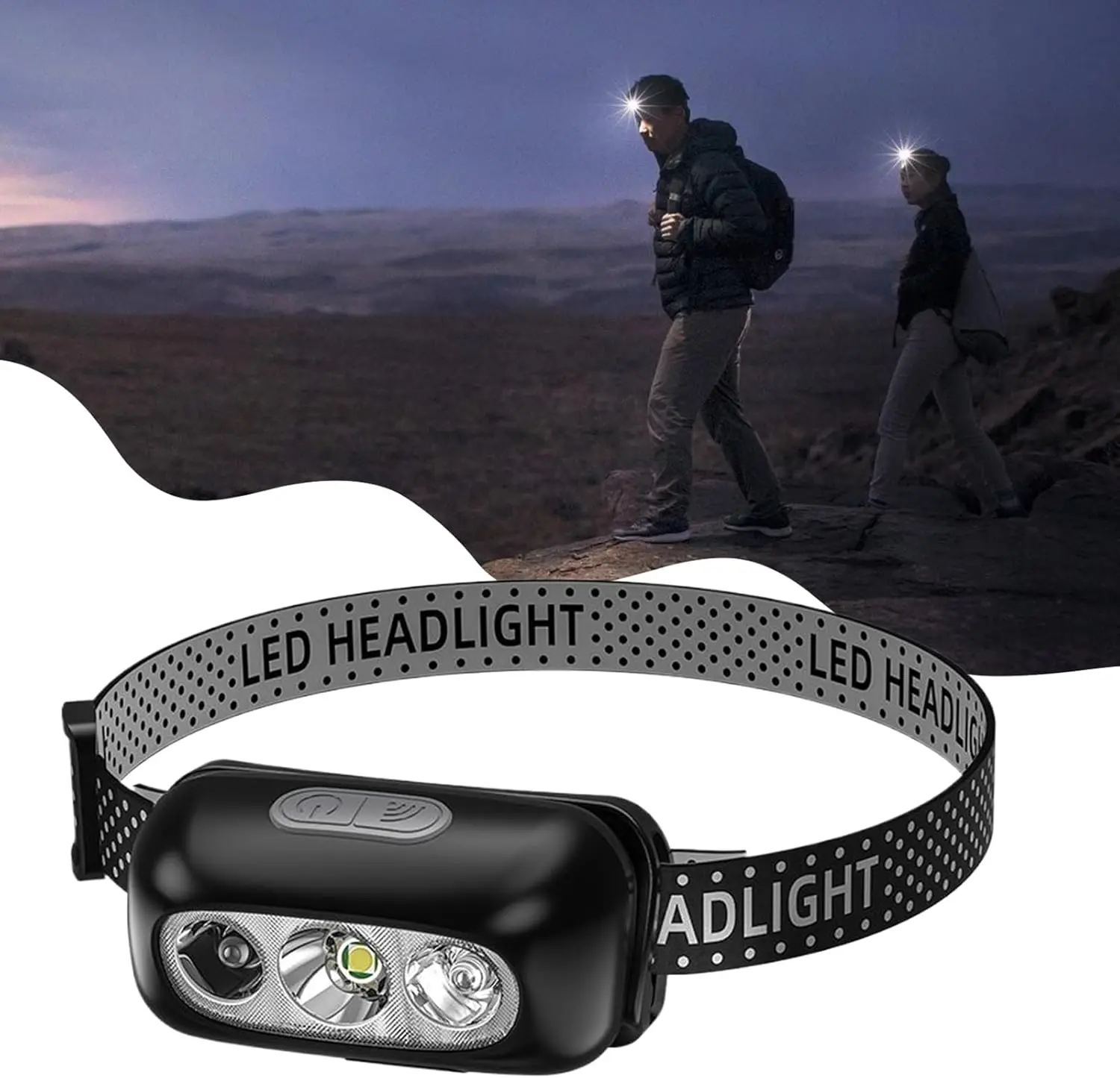 LED Headlamp Rechargeable, Super Bright Headlight Flashlight 3 Modes with Motion Sensor, for Camping Fishing Hiking Gear Repair