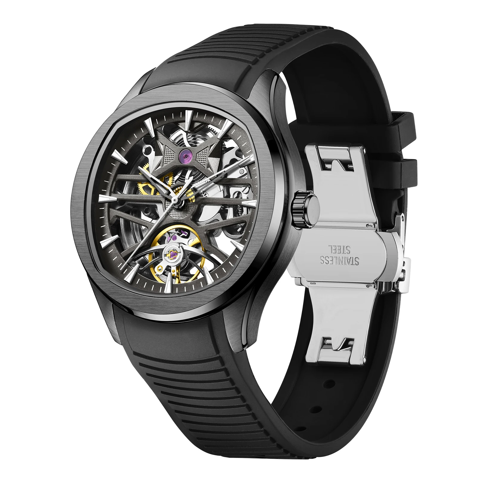 HOT SALE Automatic Mechanical Men Watch Wholesale No Logo Waterproof Skeleton Business Stainless Steel Gift Watch