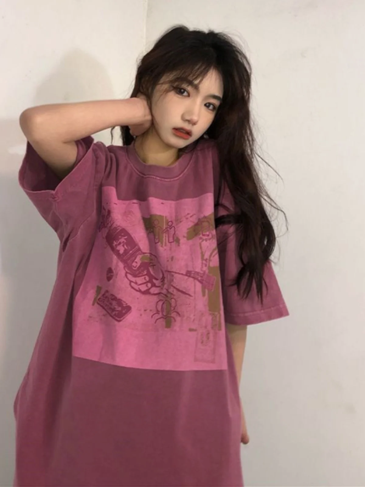 

plus Size Loose Fit ort Sve T-irt Women's Casual Comfortable Breathable Summer Top Korean Sle round Ne Print Design