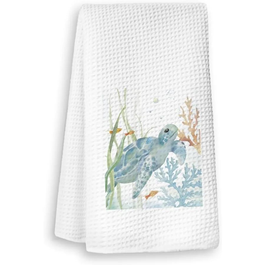 

Прибрежные кухонные полотенцаЛетний пляж Океанские животные Полотенца для посуды Морские вертикальные кухонные полотенца Черепаха Ручные чайные полотенца Впитывающие блюдо Буксир