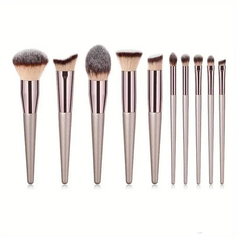 10 pezzi di pennelli per trucco in oro Champagne Set completo di fondotinta in polvere sfusa fard correttore ombretto Set professionale