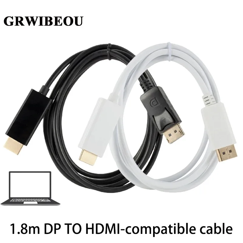GRWIBEOU 1080P DisplayPort to HDMI-Compatible Adapter Converter Cable 1.8M, for Laptop Projector TV DP to HDMI-Compatible Adapte
