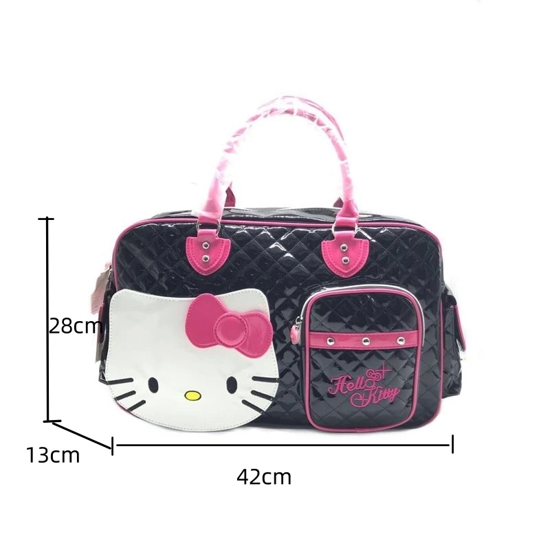 Sanrio Hello Kitty Y2k Black Handbags PU Leather Large Capacity Travel Tote Bags Casual Zipper Luggage Shoulder Bags For Women