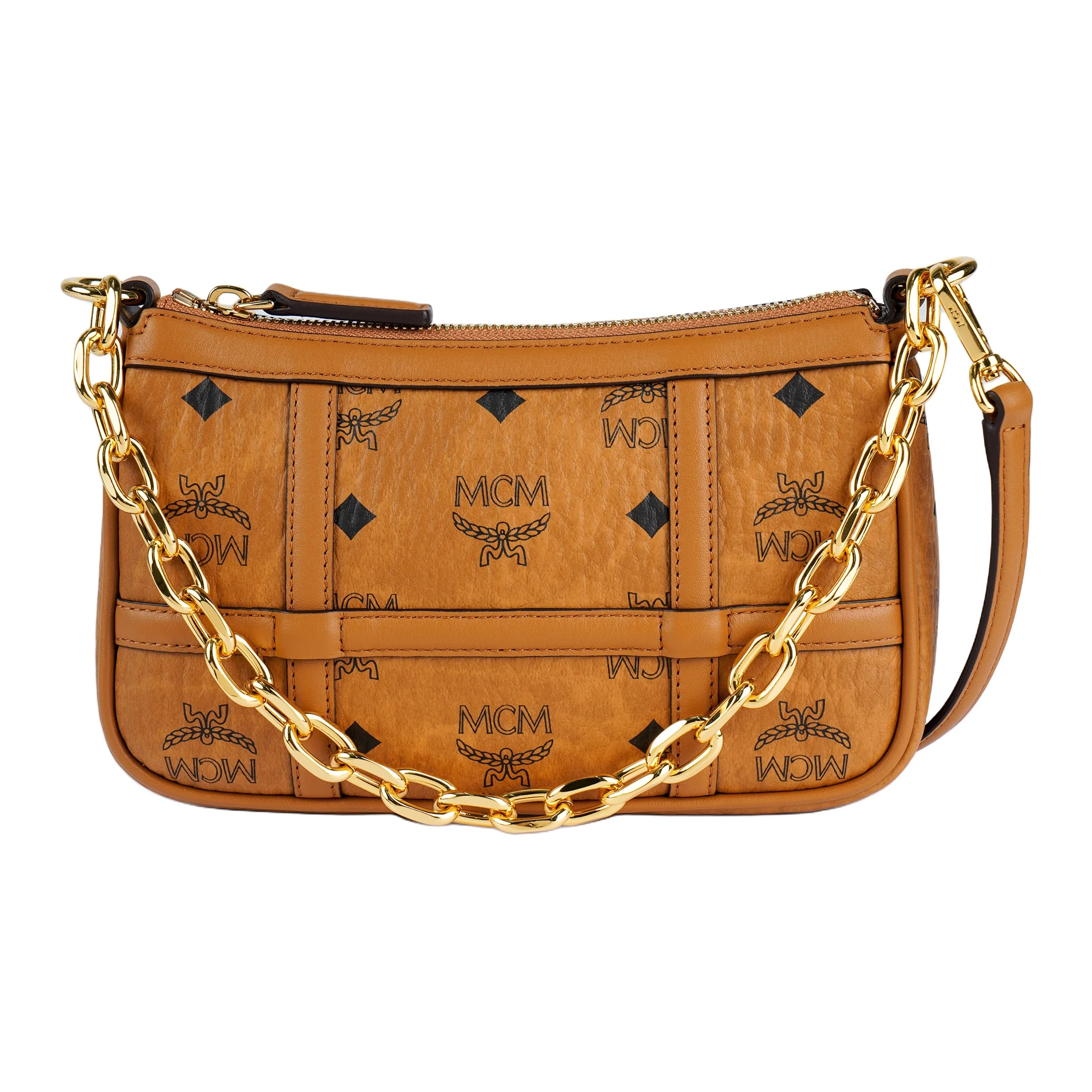 MCM Aren Artificial Leather Pochette, Shoulder Bag Mini Women's Cognac MWSBAER01CO001