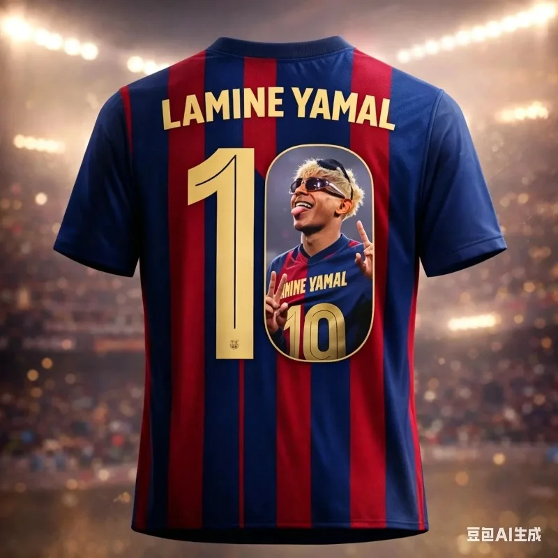 2026 Lamine Yamal Themed Commemorative Fan Football Tee Red Blue Stripe Portrait Graphic 3D Short Sleeve Unisex for Youth Adults