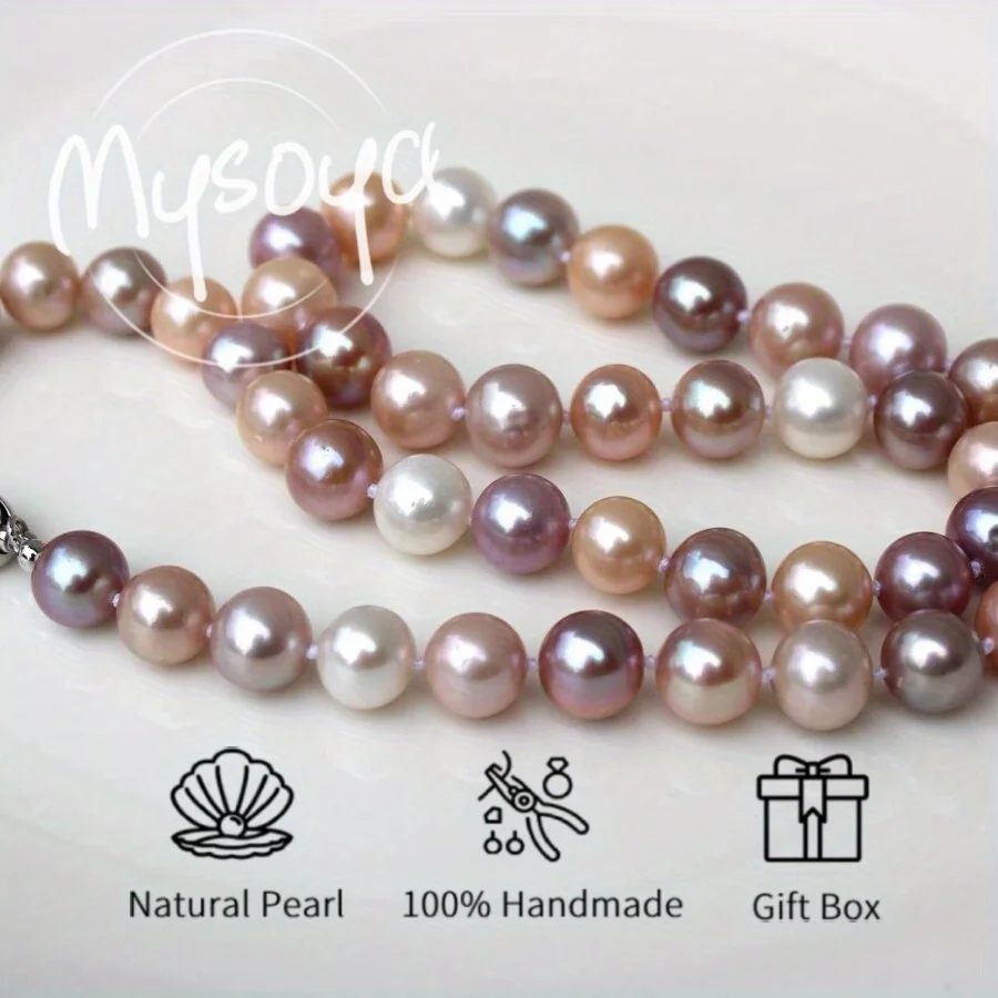 

MYSOYA 10-11 мм розовое, фиолетовое, белое жемчужное ожерелье Эдисона с подарочной коробкой, идеальный подарок на свадьбу, день рождения, Рождество, Новый год