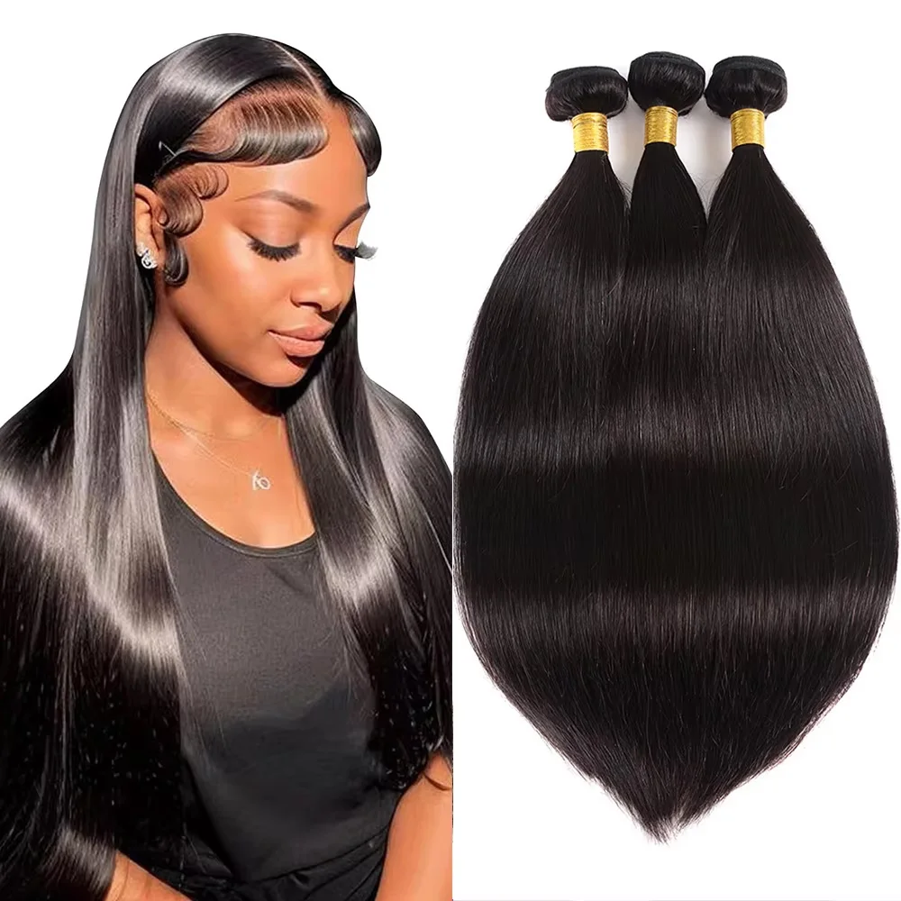 Brazilian Straight Human Hair Bundles 1/3/4 PCS 10-40 Inches Natural Black Double Weft Braiding Hair Bundles For Women