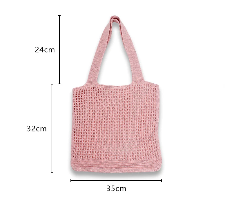 Oversized Female Crochet Hollow Out Eyelet Tote Bag Casual Granny Knitted Woven Big Size Portable Reusable Purple Shopping Bag