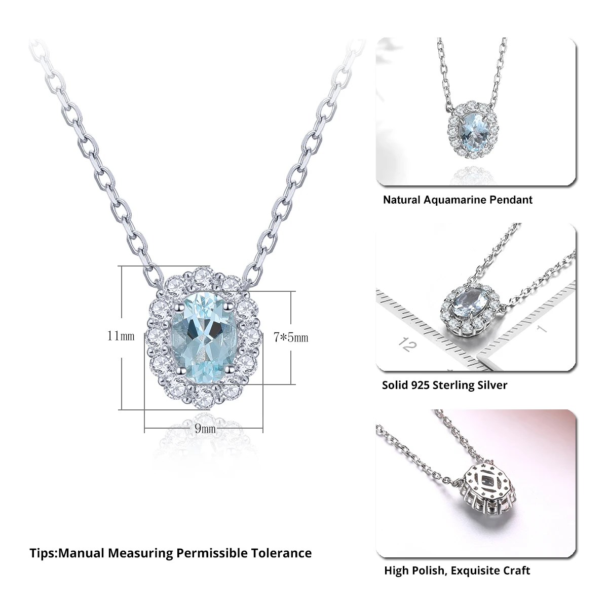 Natural Aquamarine Sterling Silver Pedant Oval Cutting Genuine Gemstone S925 Romantic Fine Jewelrys Daily Style Birthday Gifts