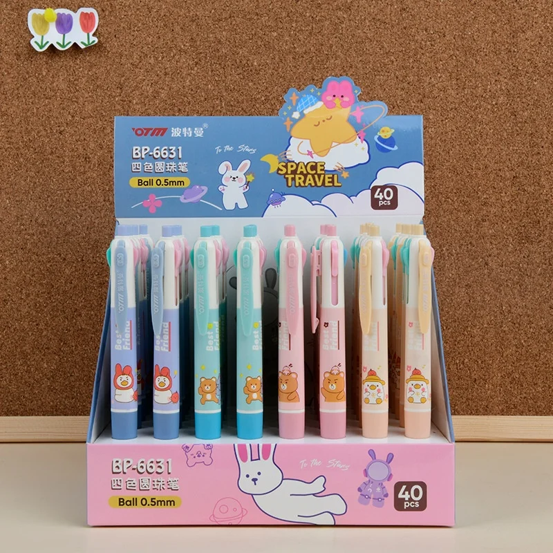 40pcs/lot Kawaii Duck Bear 4 Colors Ballpoint Pen Cute Press Ball Pens School Office Writing Supplies Stationery Gift