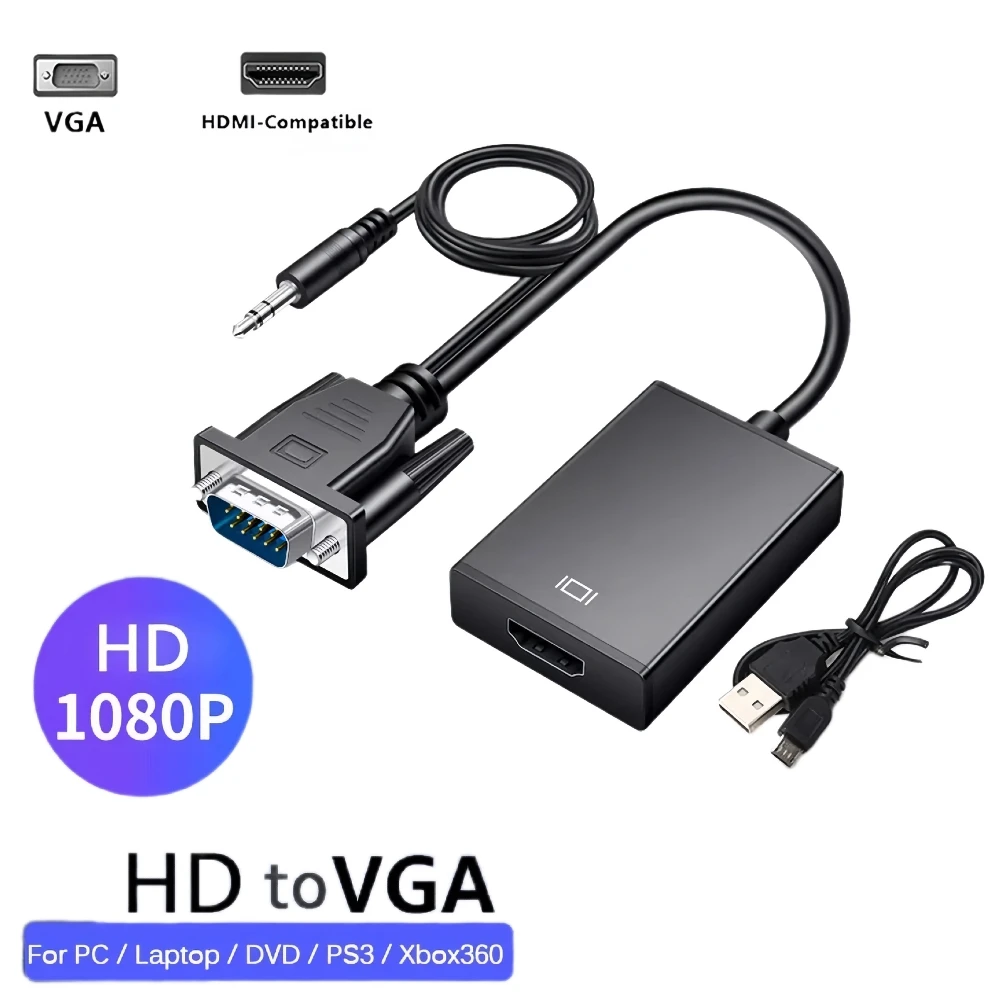 VGA to HDMI-Compatible Converter Full HD 1080P Adapter Cable With Audio Output VGA HD Adapter for PC laptop to HDTV Projector