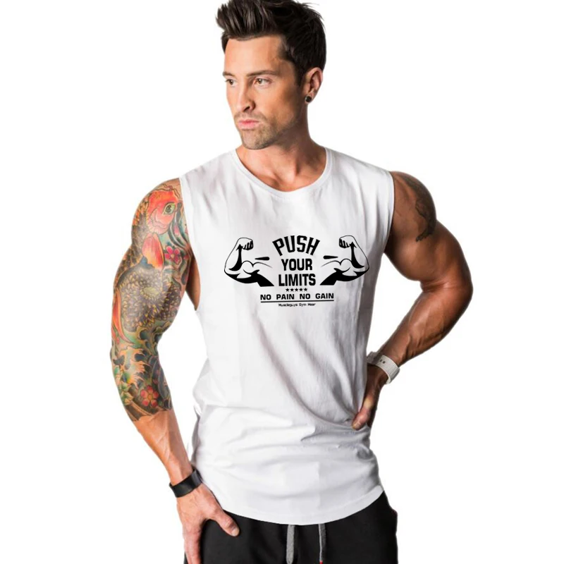 

Push Your Limits Running Vests Men Gym Clothing Cotton Bodybuilding Sleeveless Shirt Fitness Stringer Tank Top Muscle Tanktops