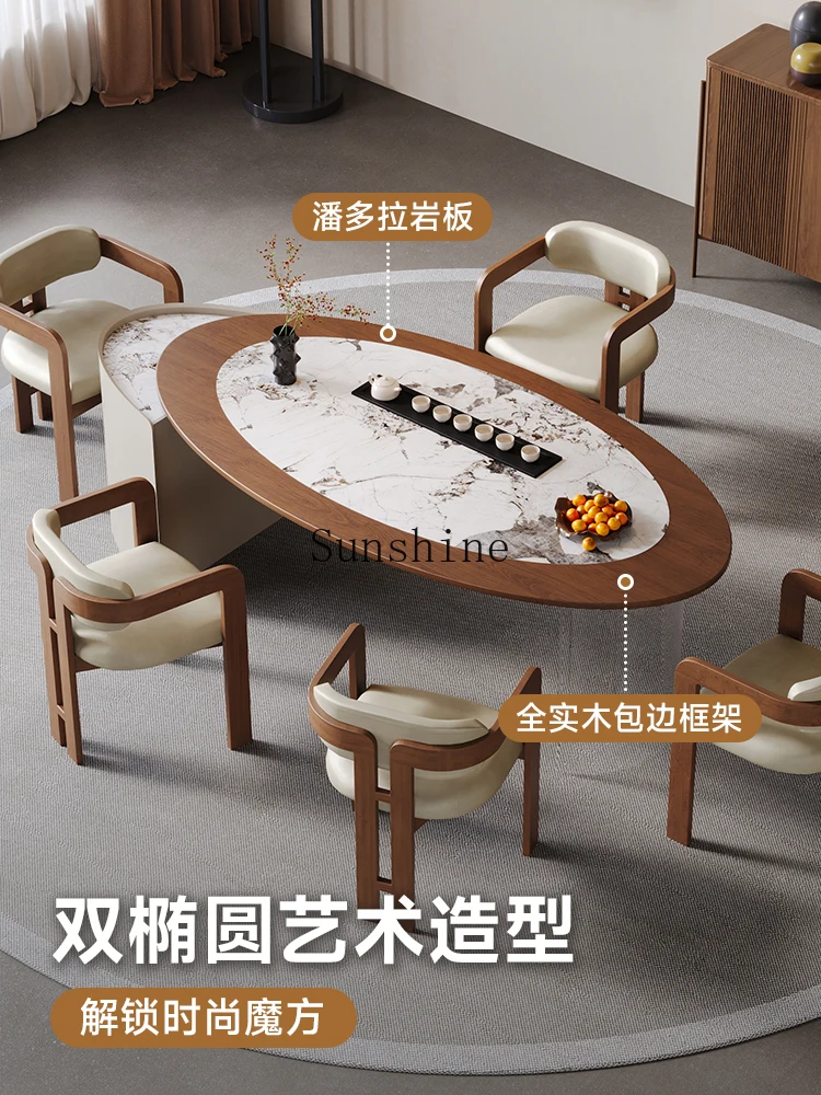 Light luxury modern high-end rock slab special-shaped reception room tea table and chair combination household living room