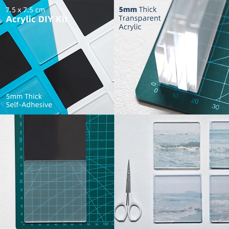7.5x7.5cm DIY Acrylic Fridge Magnet 20 Sets Strong Magnetic Sticker Kit for Home Decor Custom Photo Post Handmade Souvenir Gift