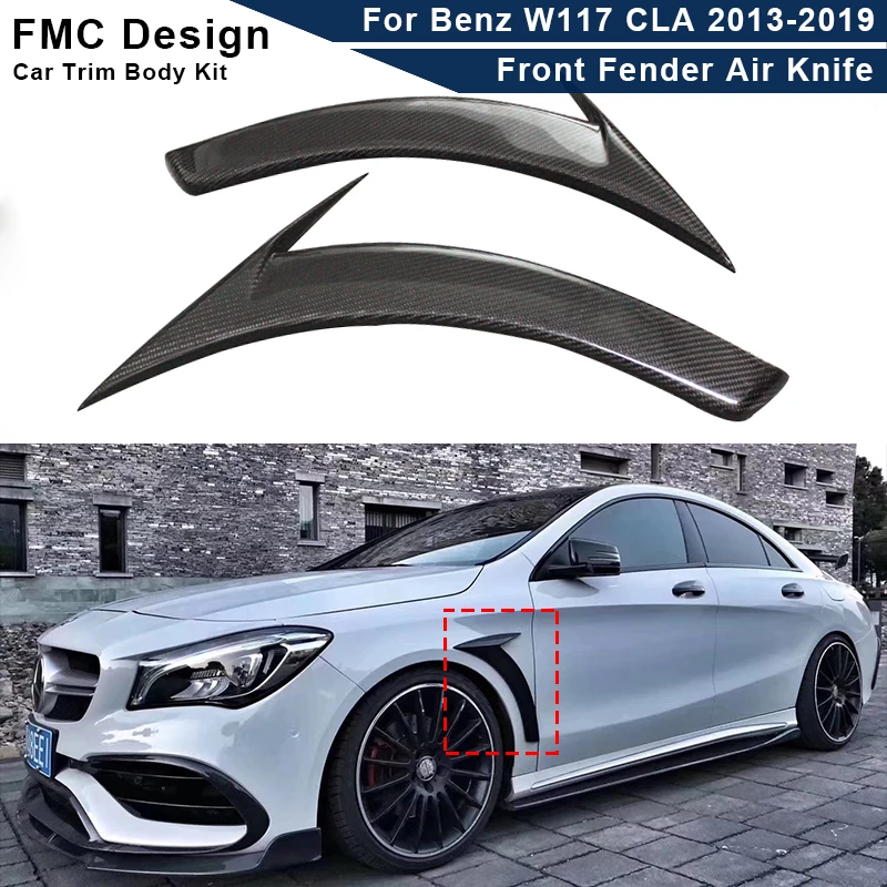 2PCS For Benz CLA Class W117 CLA180 CLA200 CLA250 2013-2019 Front Fender Vent Fin Trim Covers Carbon Fiber Body Kit