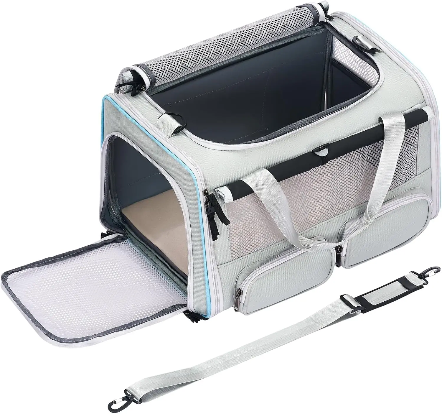 

Cat Dog Carrier for Pets up Soft-Sided Collapsible Pet Carrier with Upgraded Sturdy Base Roll-up Curtain and 2 Storage Bags