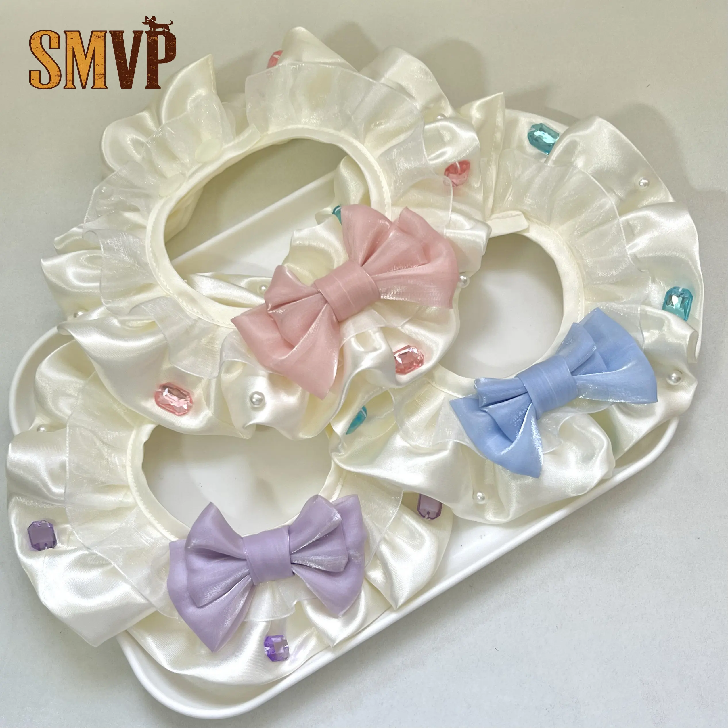 

Mermaid Color Bow Exquisite High-end Gorgeous Exquisite Feeling Pet Kitten Puppy Bib Light Luxury Lolita Princess Style
