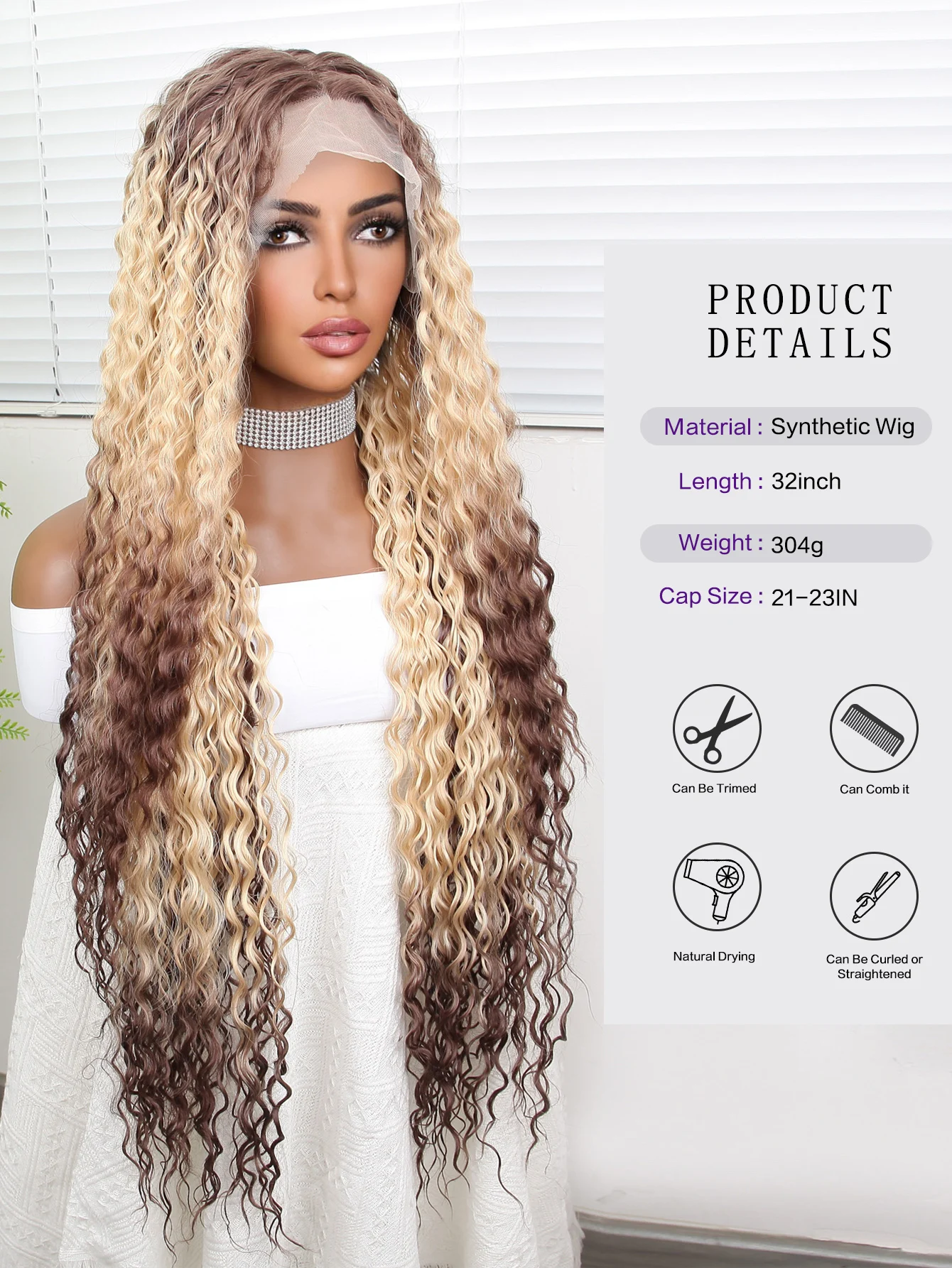 Quality 32inch Synthetic Wig Ombre Blonde 13/4.5*1 T Lace Front Wigs Long Curly 180 Density  Ombre Blonde Versatile Style