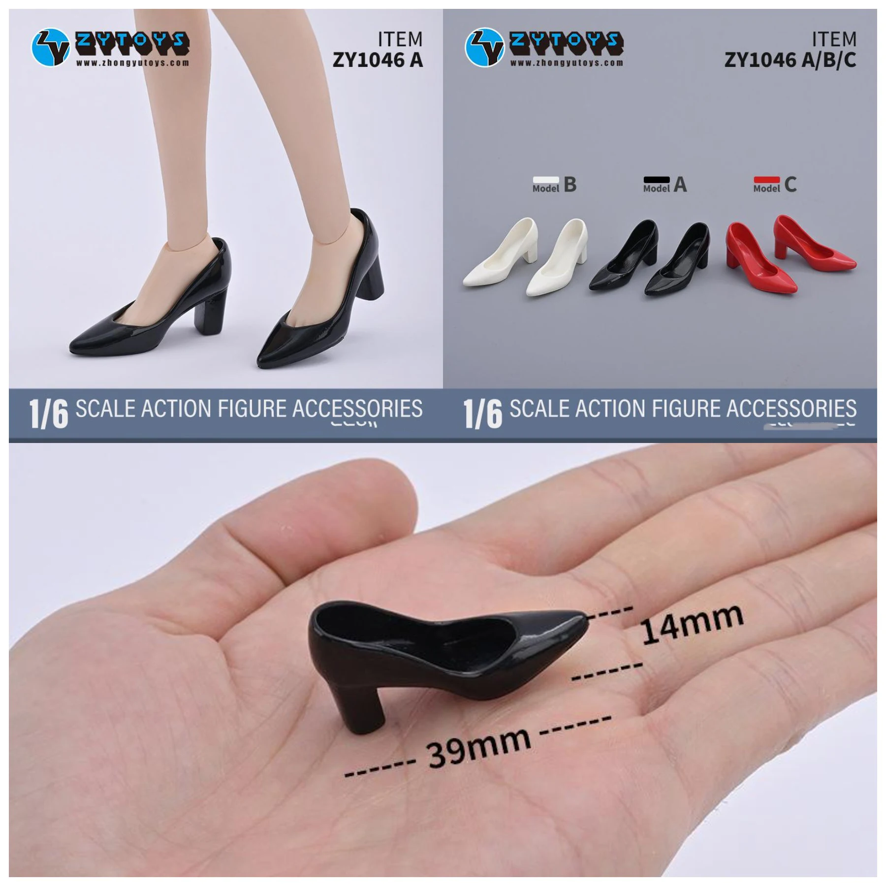 

ZYTOYS ZY1046 1/6 Scale Pointed Toe Square Root High Heels Shoes Model Fit 12'' Female Soldier Action Figure Body Dolls Accessor