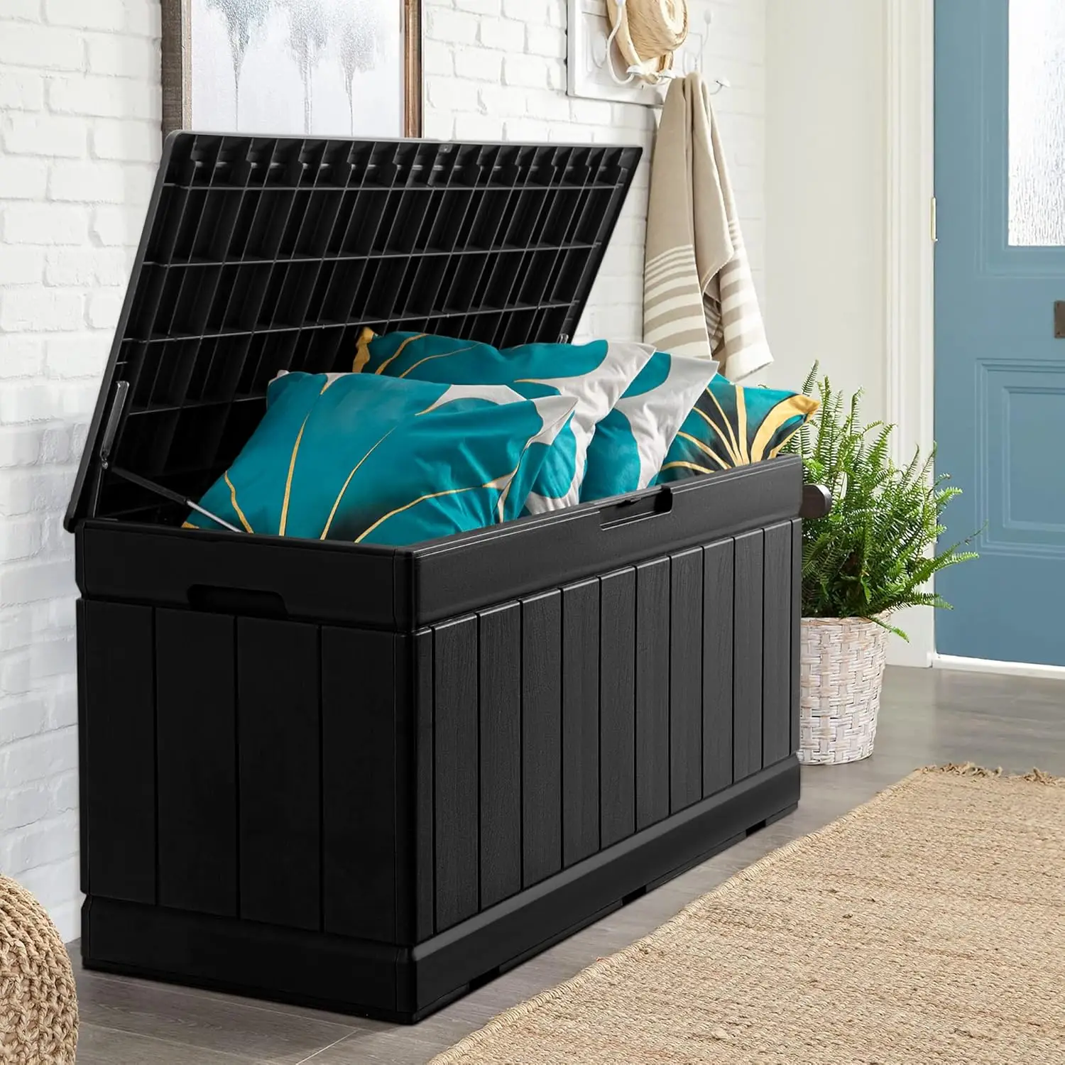 83 Gallon Outdoor Deck Box Large Resin Storage Box for Patio Furniture Cushions and Garden Tools (Black)