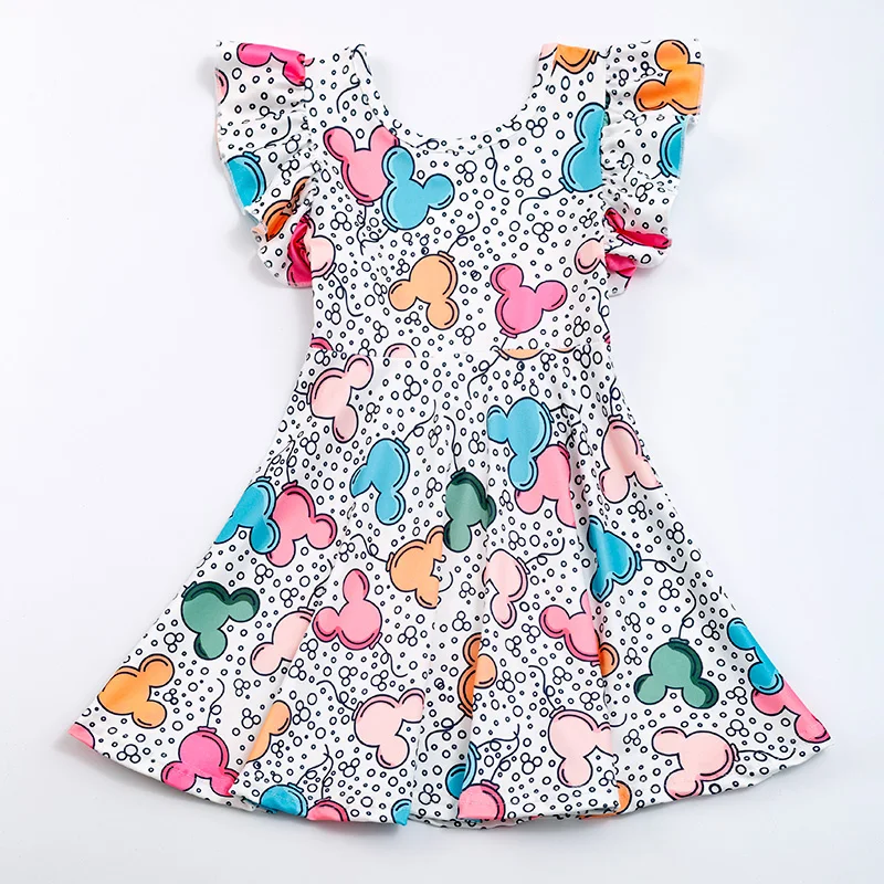 Girls Spring Summer Milk Print Zoobies Characters Print Short Sleeve Twirl Dress