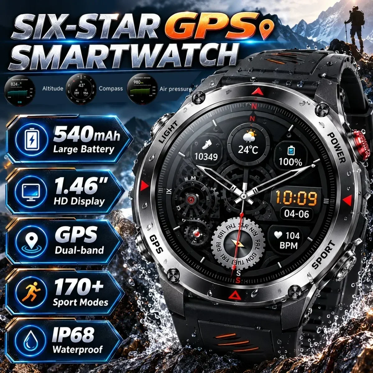 Trajectory GPS Smart Watches Men: Bluetooth Call 540mAh Battery Altitude Pressure Health Management Exercise Mode Smartwatches