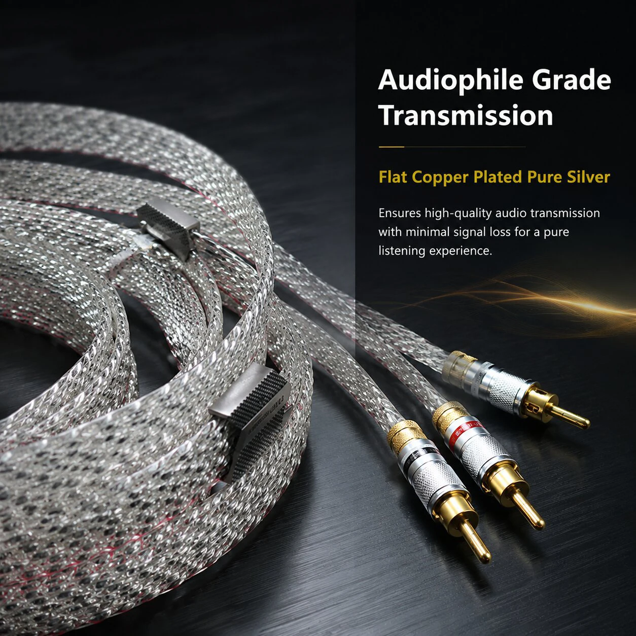 HiFi 8 Core Flat Pure Silver Plated Copper Speaker Cable OD25*3mm Hi‑End Audio Connection Wire for Amplifier Speaker System