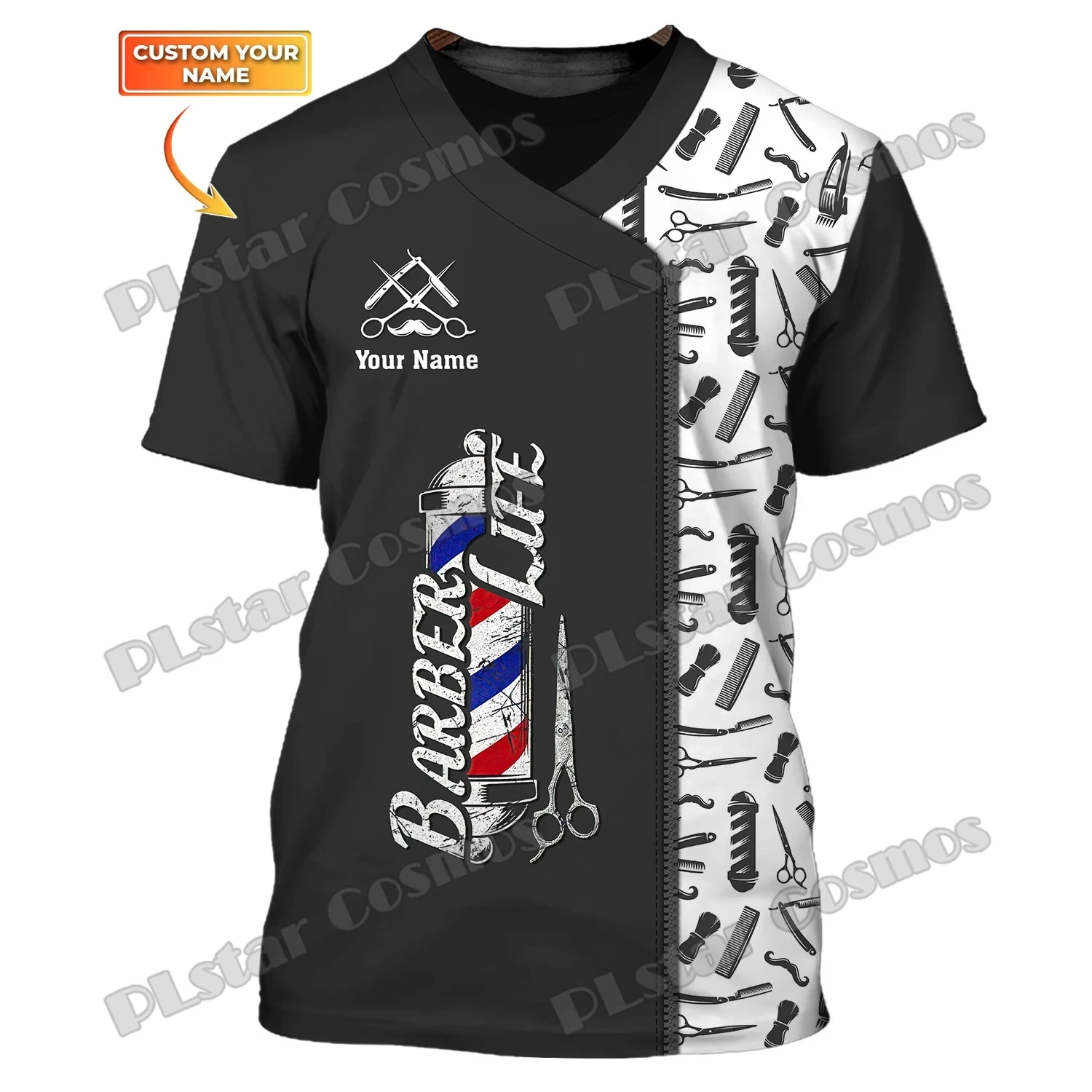 Haircut & Shaves Barber Shop T-Shirt Barber Custom Name 3D Printed Mens t shirt Summer Unisex Casual Tee [Non Workwear] DW224