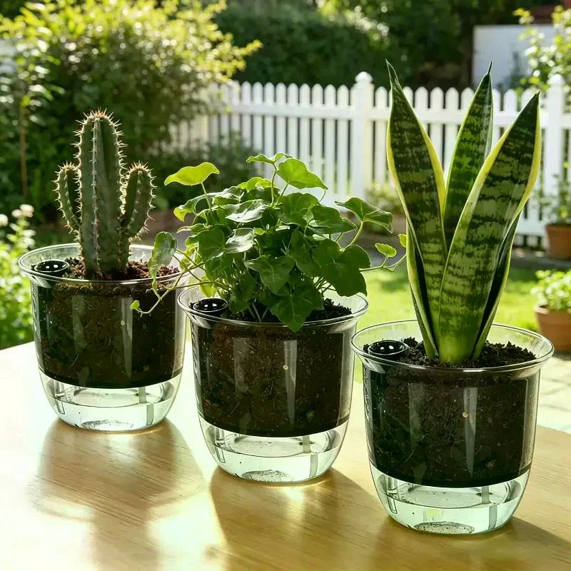 3 Pack Self Watering Indoor Plant Pots BPA Free Deep Reservoir for Spider Plants Orchids Housewarming Gift