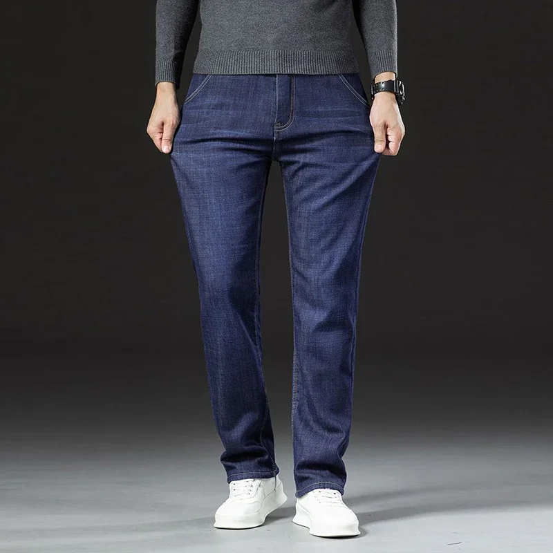 Mannen Herfst Winter Fleece Gevoerde Verdikte Warme Jeans Mannelijke Mode Losse Rechte Denim Broek Regelmatige Casual Comfortabele Broek