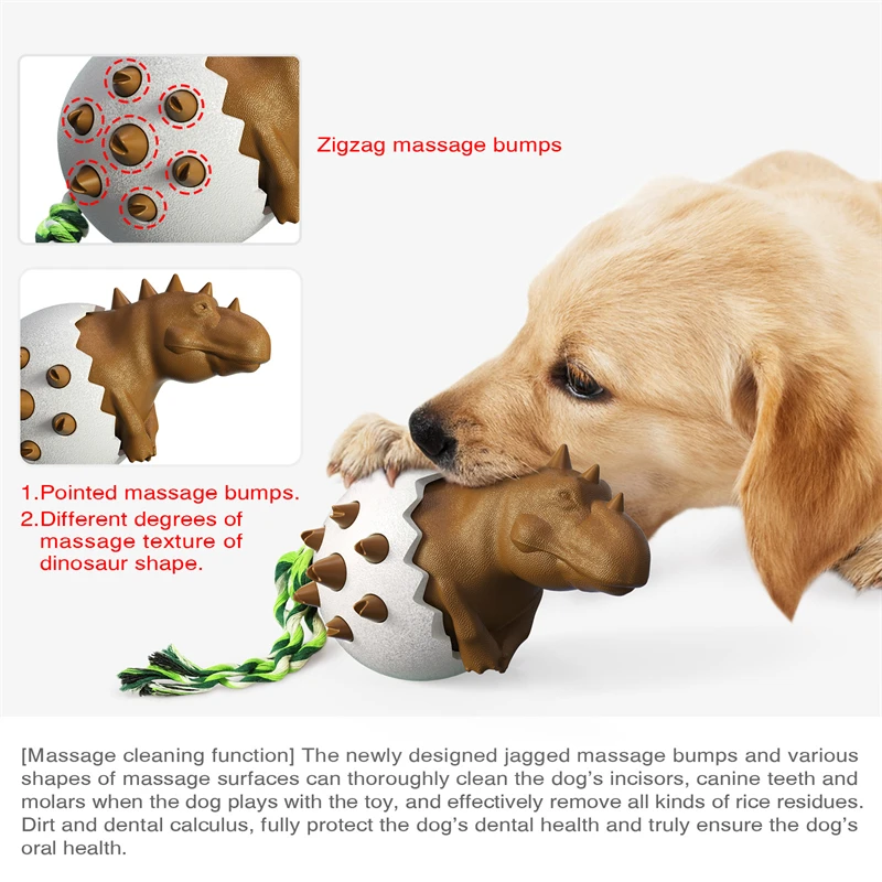 Dog Chew Toys Dinosaur Egg Shaped Bulldog Molar Toothbrush Stick Toy Anxiety Relief Interactive with Rope Pet Intelligence Toys