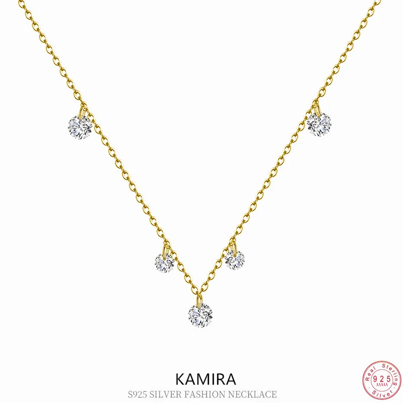 KAMIRA Real 925 Sterling Silver Gentle Romantic Charm Zircon Necklace for Women Fashion Party Banquet Assorted Fine Jewelry Girl