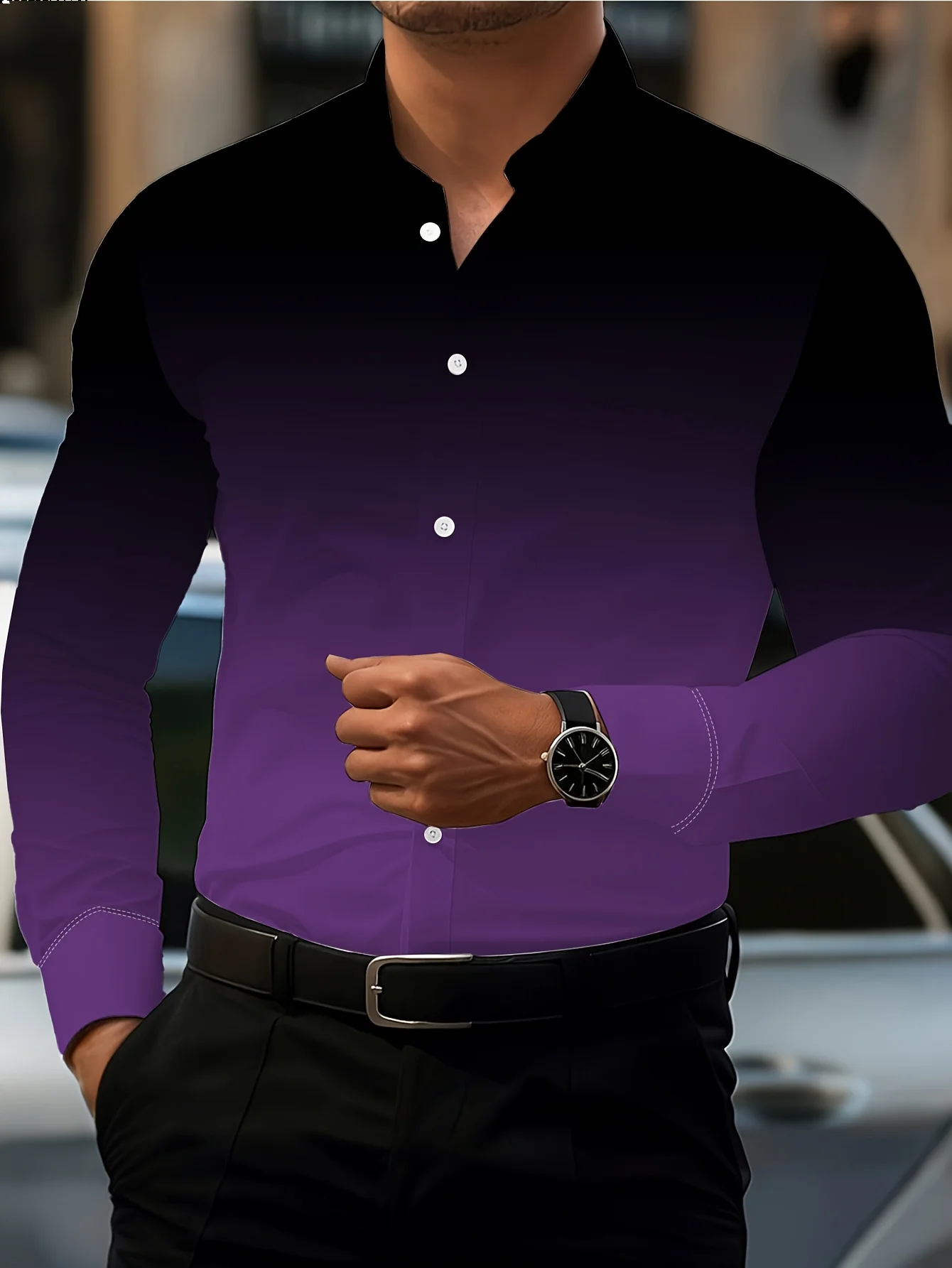 Men's Shirt Black Brown Gradient Color Block Print Long Sleeve Button Down Top Casual Daily Business Mens Clothing