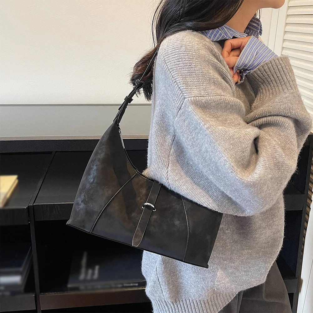 Light Luxury and High-End Frosted Leather Underarm Bag, New Trendy and Versatile Single Shoulder Crossbody Bag