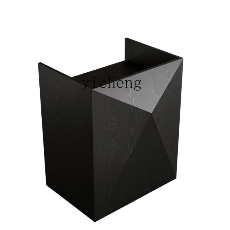 ZF Reception Desk Black Wood Grain Light Luxury Reception Desk Office Building Consultation