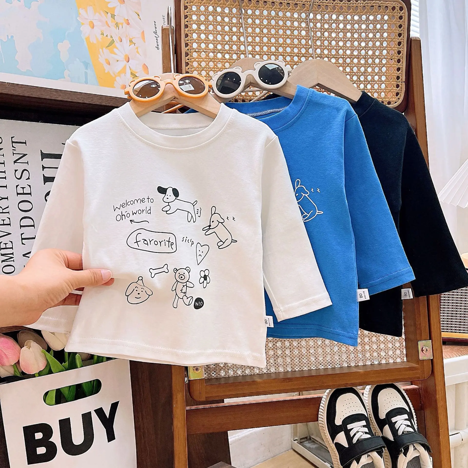Children Autumn Long Sleeve Tees UNITIM 1-12Yrs Kids Boys Cartoon Printed Undershirts Round Collar Soft Toddler Boys Basic Shirt