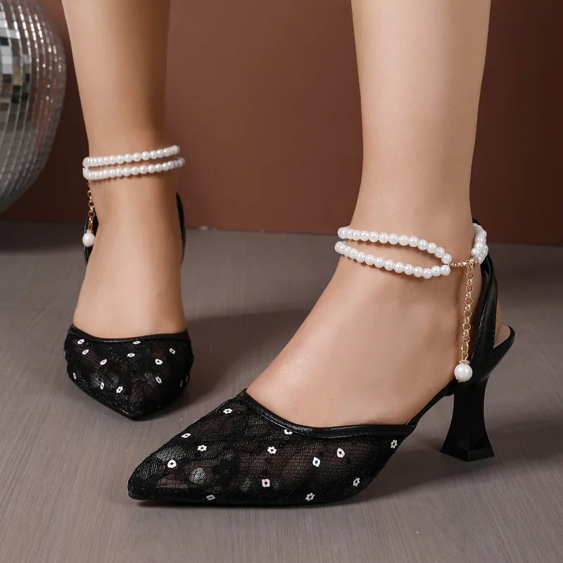 2026Women Luxury Beaded Designer Sandals Fashionable Embroidered Stiletto Sandals Elegant Party Pointed Toe High Heels Plus Size
