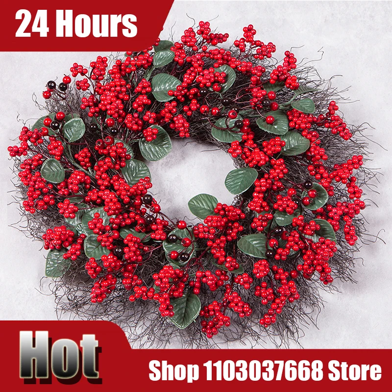 عيد الميلاد الديكور اكاليل عيد الميلاد جدار المنزل نافذة ديكور للباب الأمامي اليدوية السرو ورقة الأحمر التوت الصنوبر إكليل 2025