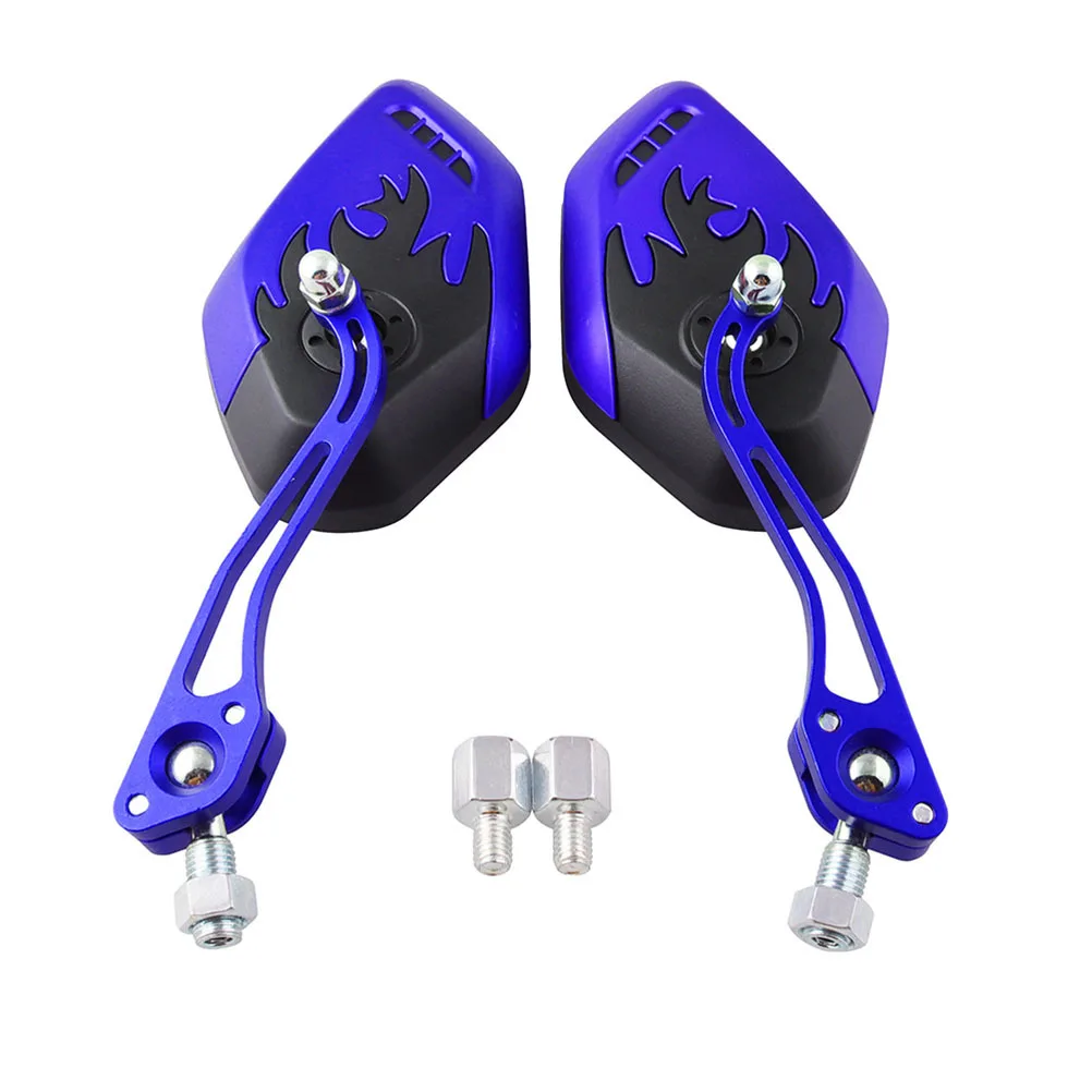 

2Pcs Motorcycle Rearview Mirror Aluminum Alloy Flame Pattern Wear-Resistant Adjustable Accessories (Blue) Rearview Mirror