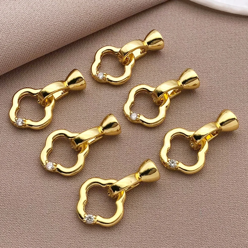 3/5pcs of 18K Copper Plated Genuine Golden Thick Silvery White Golden Clover Connecting Buckle, DIY Jewelry Making Accessories image 3