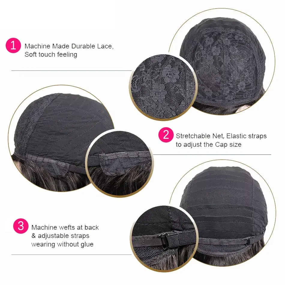 Parrucche Bob non in pizzo per capelli peruviani Parrucca per capelli umani al 100% con botto Parrucca corta in pizzo Bob in pollici di colore naturale per donne nere