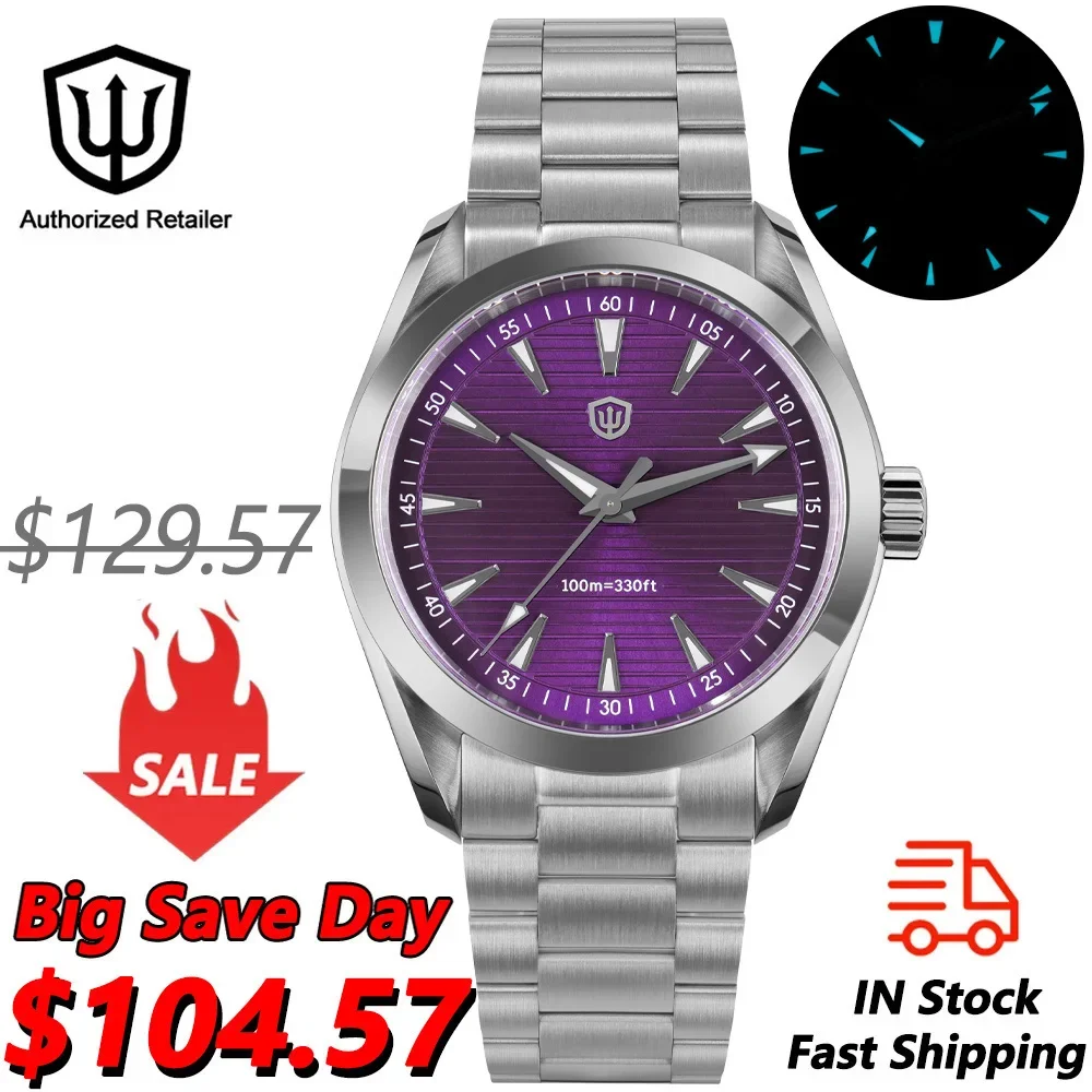 

Часы Watchdives WD0006 VH31 с секундным механизмом, куполообразным сапфировым стеклом BGW9, светящиеся, 10 бар, водонепроницаемые, 38 мм, винтажные часы