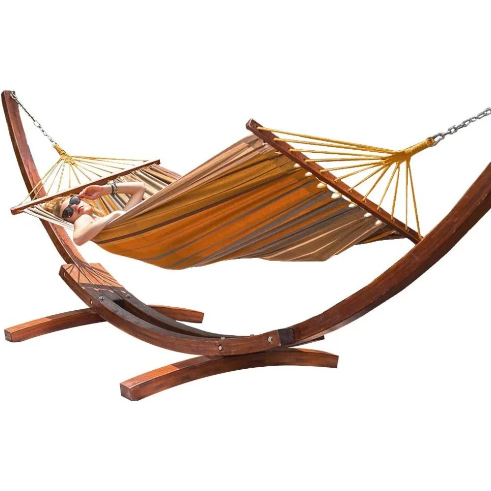 

Hammock, Wooden Curved Hammock Stand, Cotton Boom Hammock for Patio, Bedroom, Garden and Balcony, Outdoor Hammocks