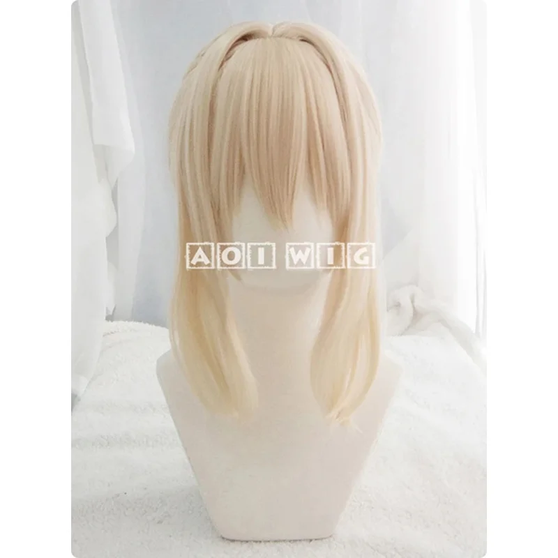 2025 yiyi 바이올렛 에버가든 짧은 밝은 금발 땋은 머리 두 개의 번드로 된 내열성 헤어 코스프레 의상 + 무료 가발 캡